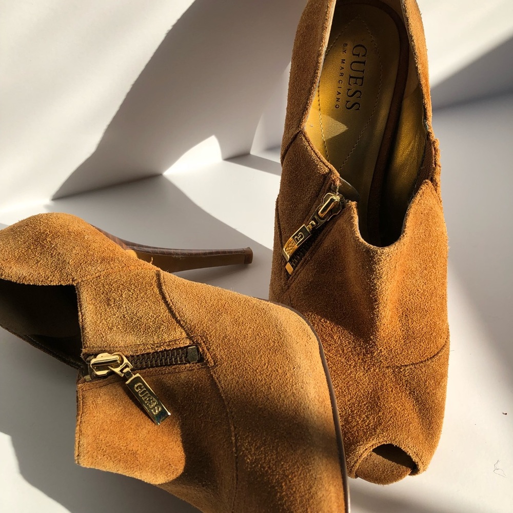 Guess suede peep-toe booties